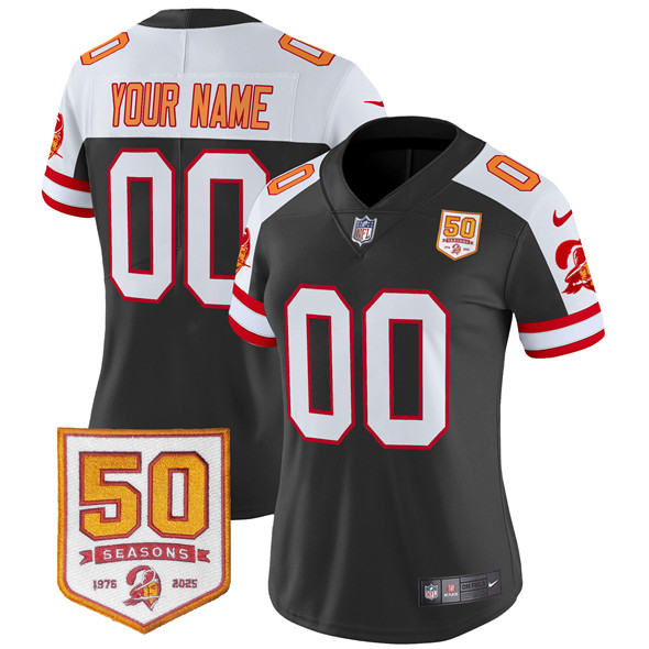 Women's Tampa Bay Buccaneers Active Player Custom Black/White 50th Season Patch Throwback Vapor Untouchable Limited Aternate Stitched Football Jersey(Run Small)